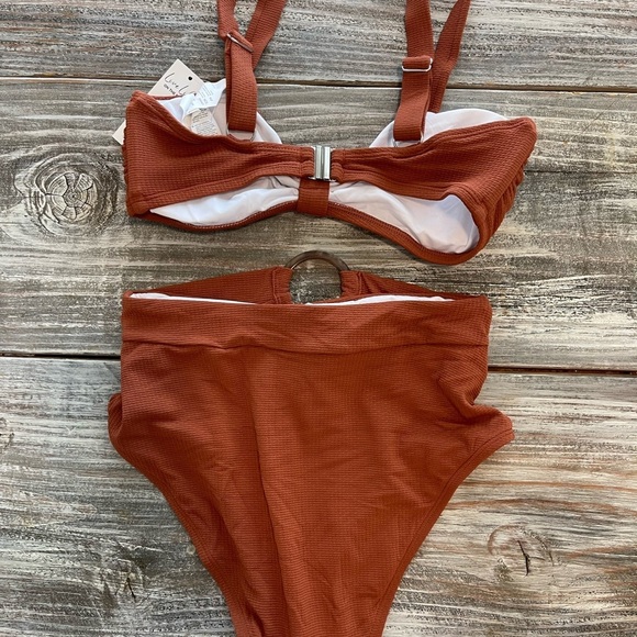 Two Piece Bikini Coffee Knotted Bikini Top with High Waits Bottoms Size Small - Picture 12 of 15